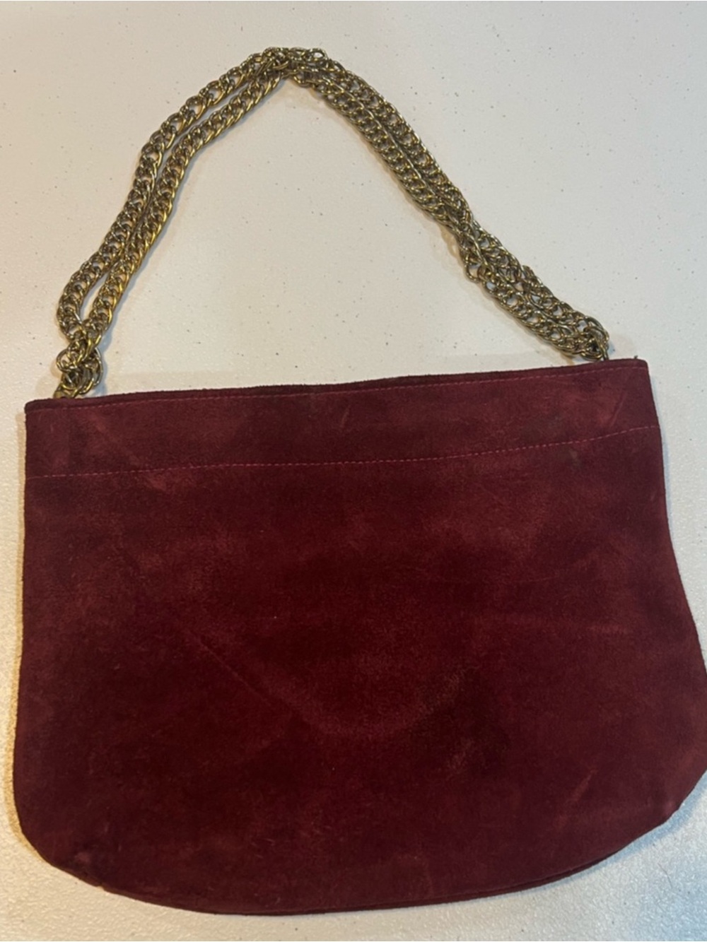 Vintage Burgundy Suede Chain Shoulder Bag